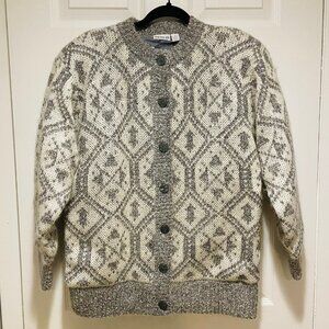 Vtg Goemetric Print Mohair Button Cardigan Women’s  Size M Grandmacore Cabincore